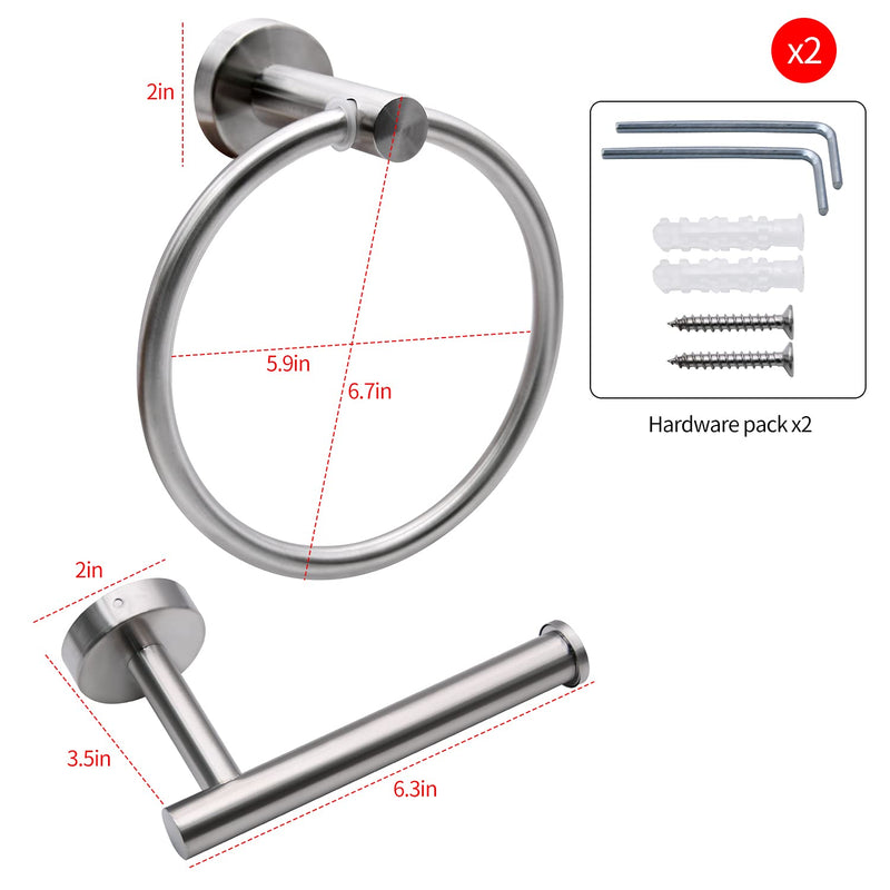 4pcs Matte Black Toilet Paper Holder and Towel Ring Set, Stainless Steel Hand Towel Holder and Towel Hanger with Hardware Pack 4pcs Matte Black