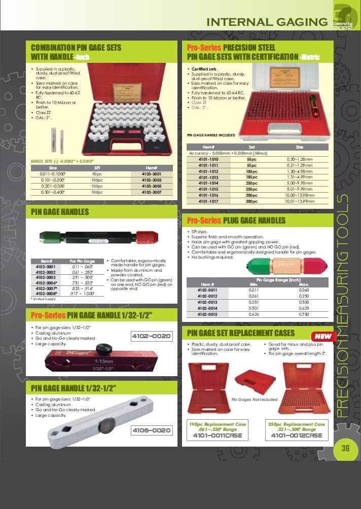 HHIP 4101-0010 (M0-) Pin Gage Set (0.011" - 0.060"), 50 Piece 50 Piece, 0.011-0.060" Size Minus -Standard Inch Set