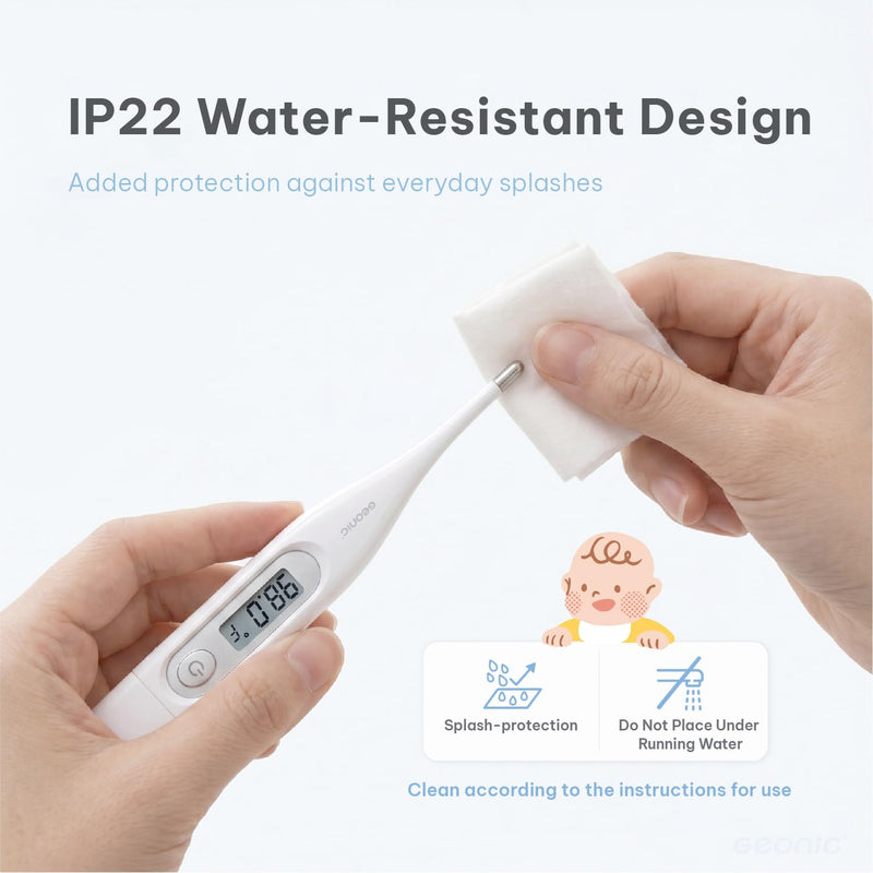 Digital Thermometer for Adults & Kids, 60-Second Reading, 3-in-1 Oral Rectal Underarm Use, Fever Alarm, Memory Recall, Water-Resistant, White