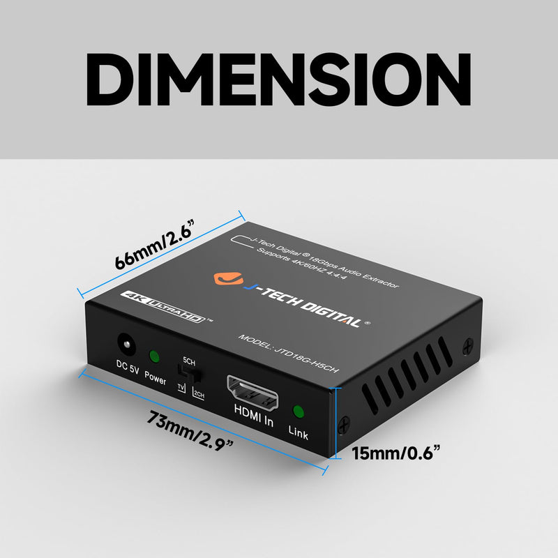 J-Tech Digital 4K HDMI Audio Extractor, 4K@60Hz 1080P@120Hz 1080P@144Hz HDMI to Optical, 3.5mm Audio Converter Adapter, SPDIF, HDR10 CEC Digital Audio, DTS 5.1, [JTD18G-H5CHV2] 4K60 Audio Extractor