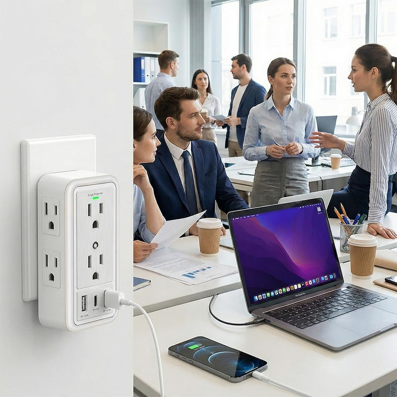 6-Outlet Surge Protector with 3 USB Ports & Night Light, 1500J Wall Outlet for Home Office
