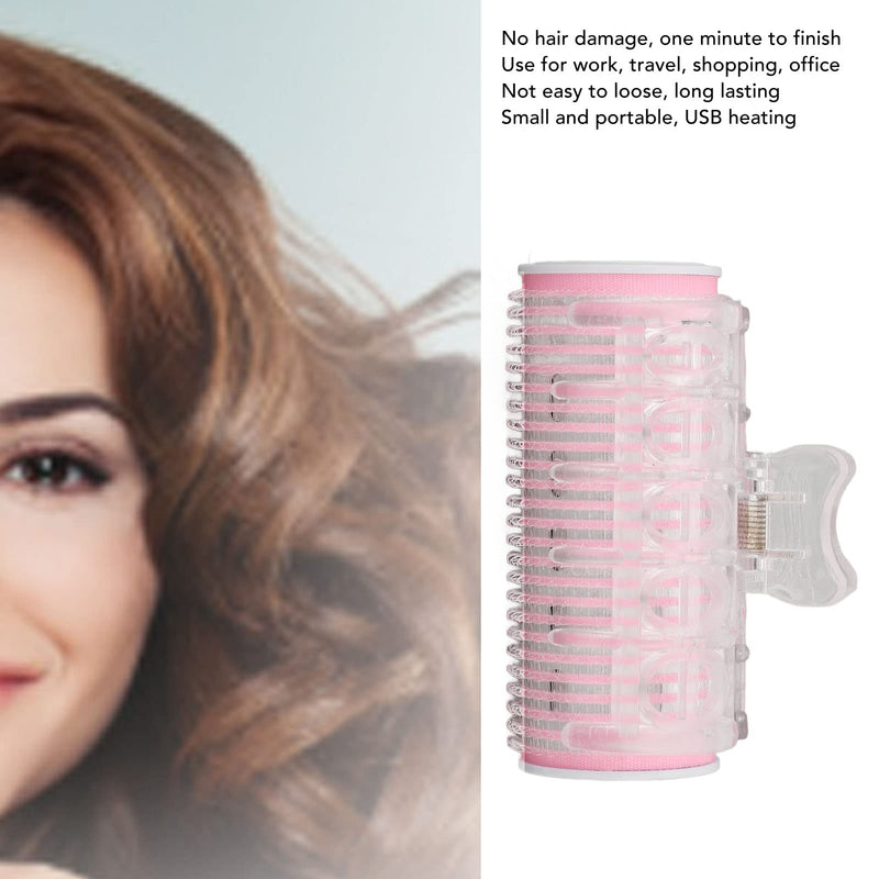 Heated Hair Roller, Fashionable Intelligent Electric Heated Roller Curling with Clip Pink for Curly Bangs Hair Inside Button Curls Pink