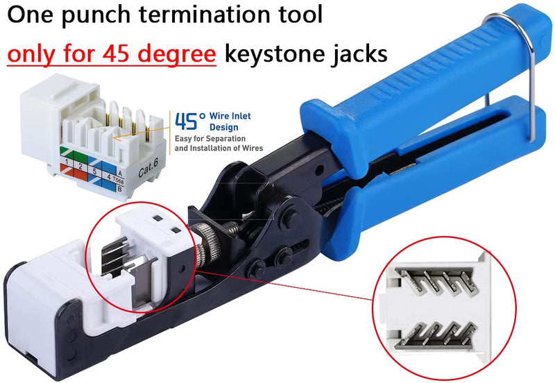 Termination Tool 45 Degree RJ45 Keystone Jack Speed Crimping Tool for Cat5e Cat6 4-Pair Keystone Jacks by Tedgetal