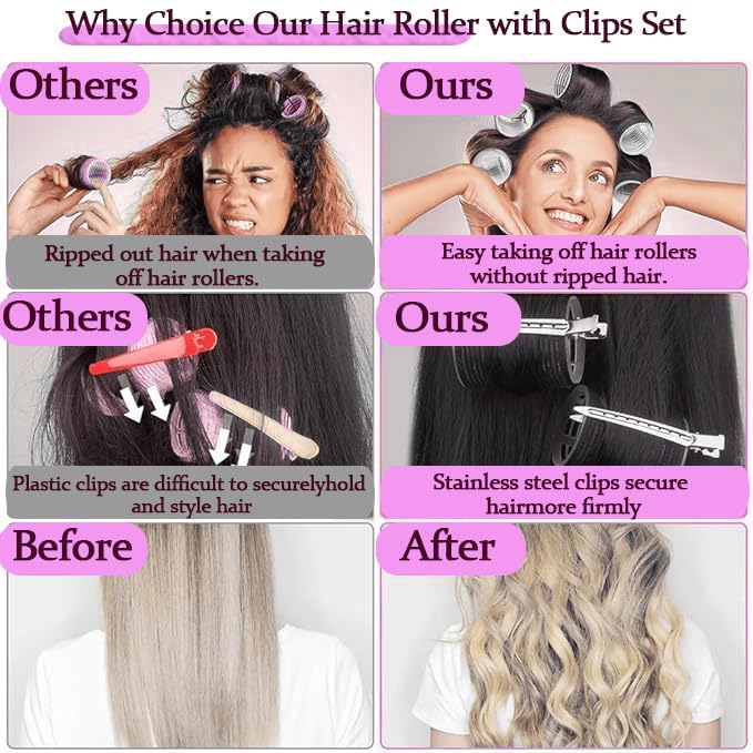  [AUSTRALIA] - 50 Pcs hair rollers of self-grip for long, medium, & short hair with 4 Sizes (60/48/36/25mm) Rollers (6 jumbo, 6 large, 6 medium, and 6 small rollers plus 1 storage bag) and 24 pieces of hair clips 1 count (Pack of 50)