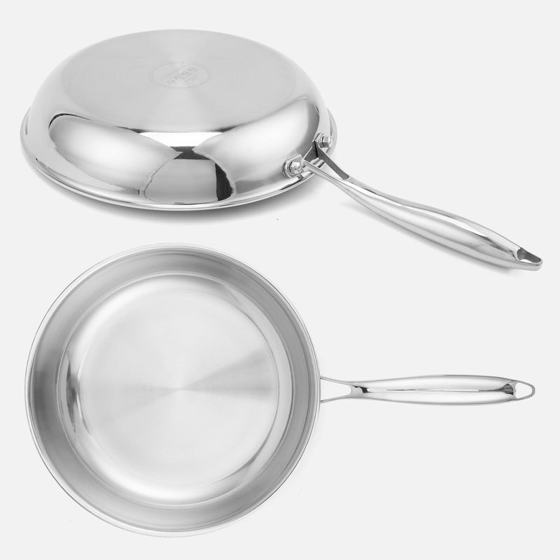 Ranbomer Stainless Steel Pan，Non-Toxic PFAS, PFOA & PTFE Free, Compatible With All Cooktops & Induction Safe, Oven Safe Pan for Searing & Sautéing, Long Lasting Cookware. (12 Inch)