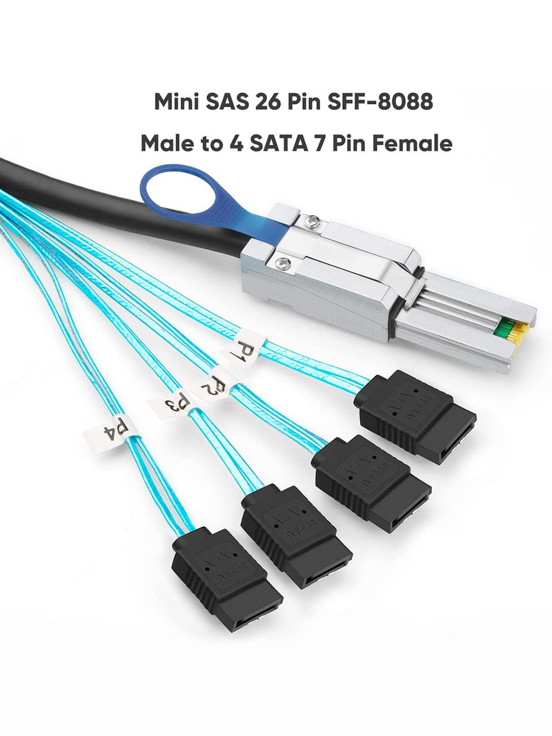 CableCreation Mini SAS 26Pin (SFF-8088) Male to 4 SATA 7Pin Female Cable, Mini SAS Host/Controller to 4 SATA Target/Backplane, 2M / 6.6FT