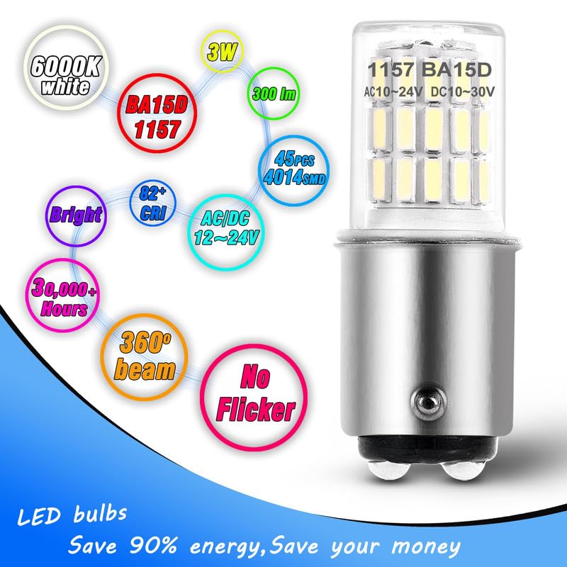 BA15D 12V, 1076 1142 1176 S8 1004 90 LED Bright White 6000K, 3W DC Bayonet Bulb Double Contact for RV Camper Trailer Boat Interior Marine Lights,3 Pack 1142 White