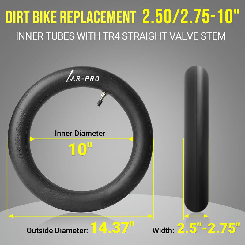 AR-PRO (2-Pack) 2.50/2.75-10 Dirt Bike Replacement Inner Tubes Heavy Duty|Compatible with Honda Crf50 /Xr50, Razor MX650 / MX500, Suzuki DRZ70 / JR50, Yamaha PW50 2.50/2.75-10"