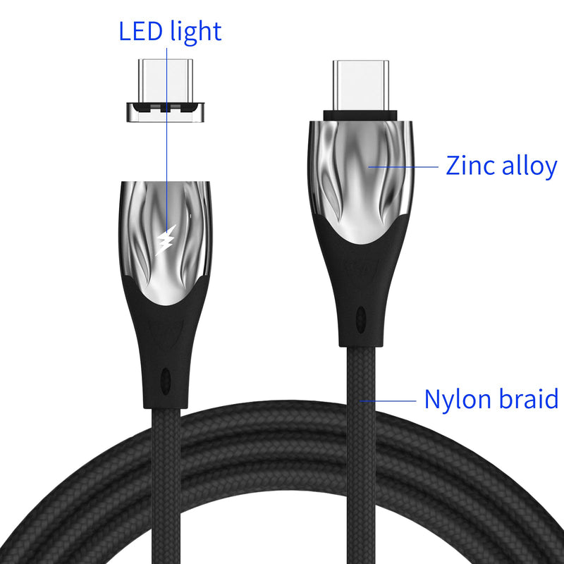 100W Magnetic Charging Cable,Magnetic Right Angle USB C Cable,480Mbps Data Transfer,5A Fast Charging,Compatible with USB C Device (4, Black 5a, 100W) Grey