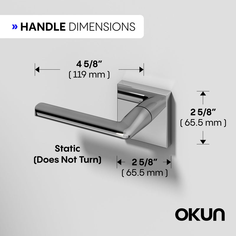 Okun Mirra Dummy Door Handle, Chrome Non-Turning Door Lever 1-Pack – Decorative Reversible Interior Handle for Closet, Pantry, Hallway & French Doors, Sleek Modern Design