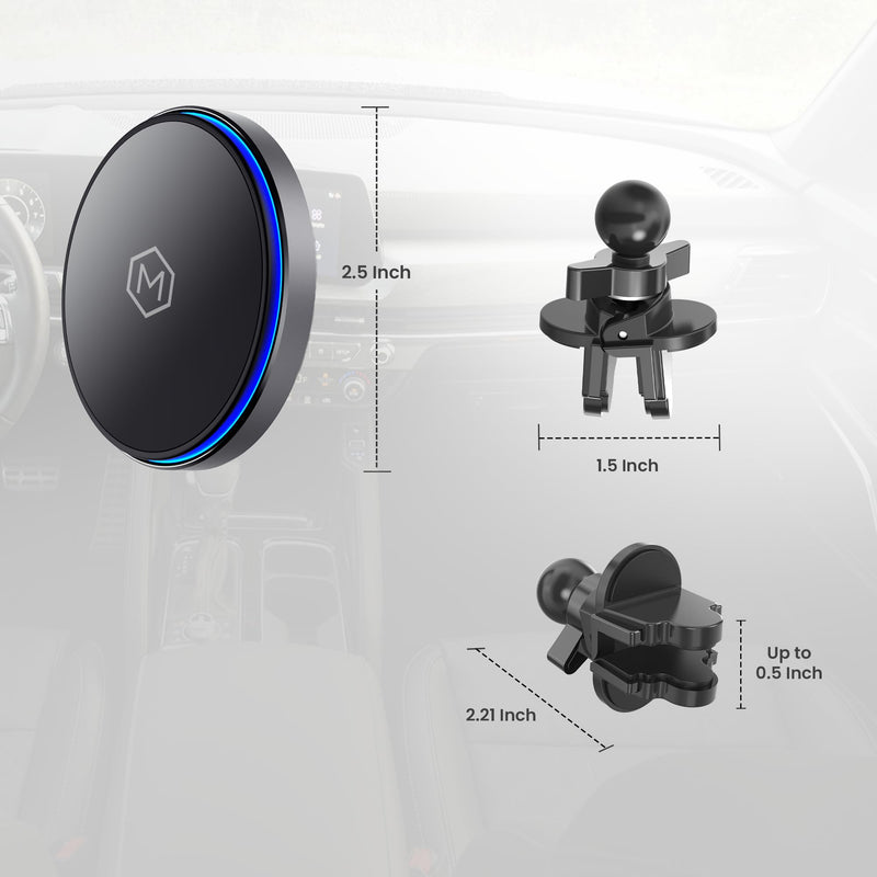 Mag Switch Qi2 Mag Safe Wireless Car Charger Air Vent Mount, 15W Fast Charger with a built in on/off switch for charging, Strong N52 Magnets, Compatible with iPhone 14/15/16/17 Iphone Air