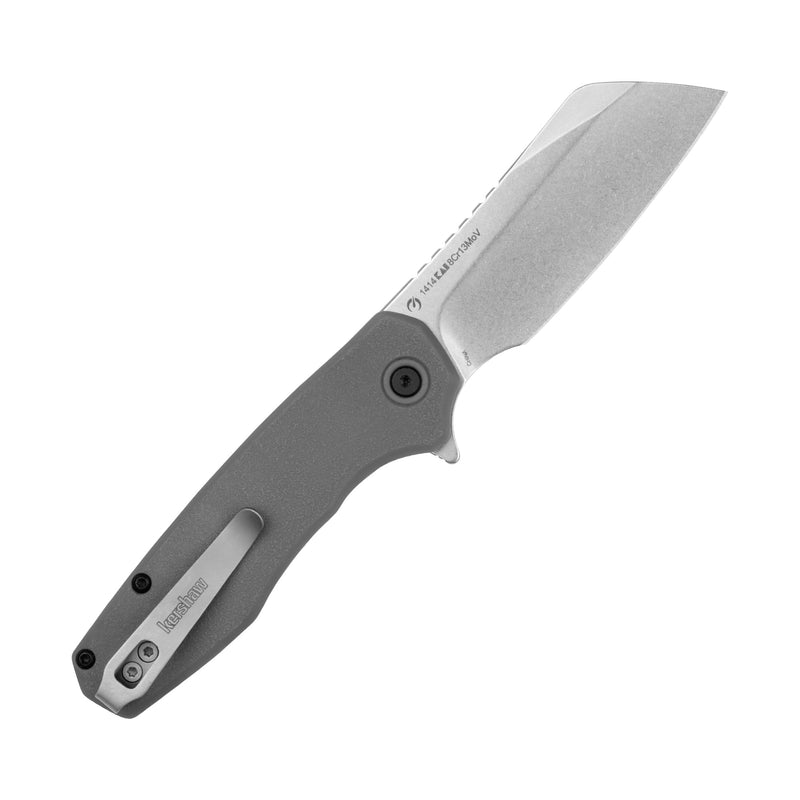 Kershaw Wharf Pocket Knife, Gray Design, 2.8 Inch Stainless Steel Cleaver Plain Edge Blade, EDC with Assisted Opening, Reversible Deep-Carry Pocketclip, Everyday Carry Pocket Knife for Men and Women