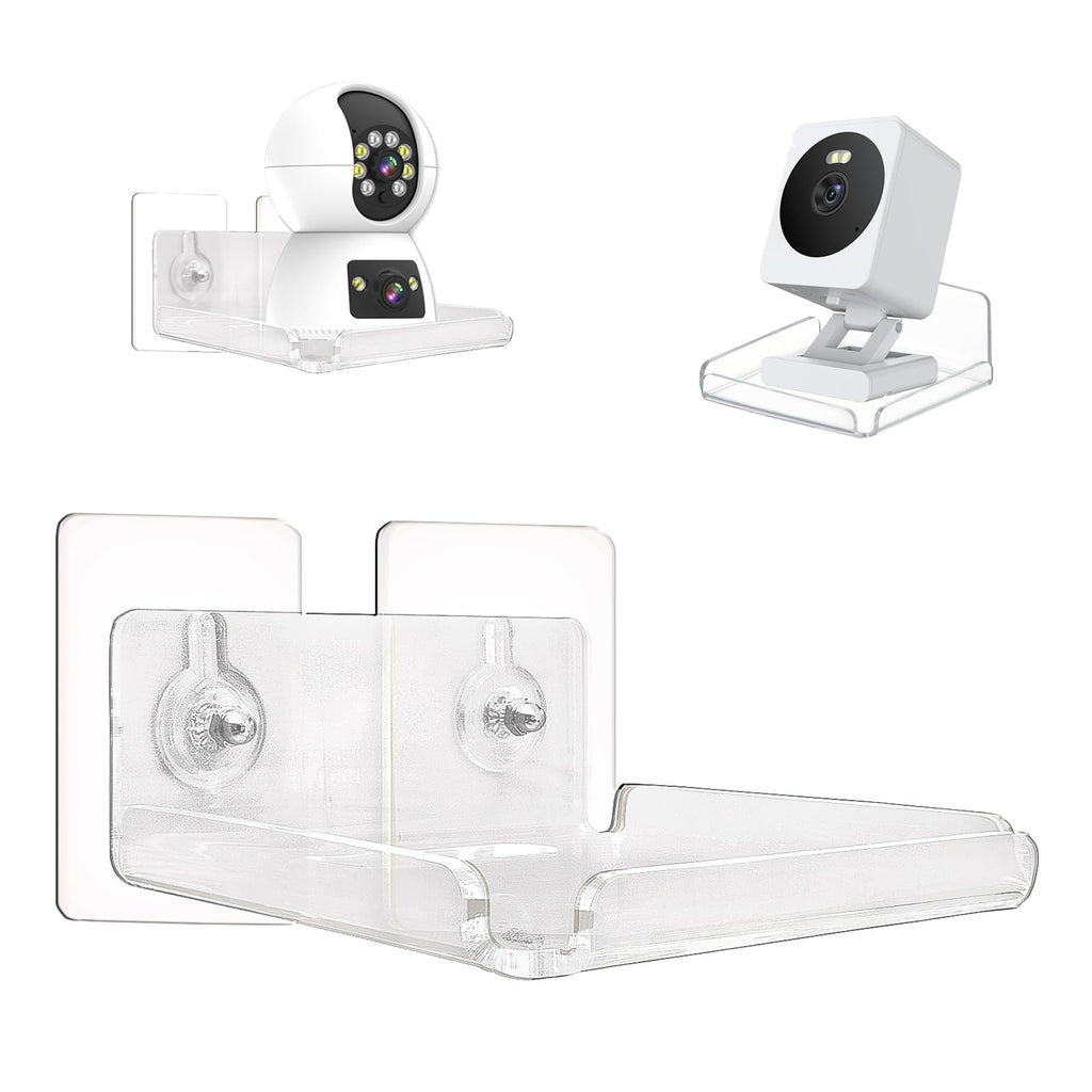 Camera Wall Mount for Indoor Security Camera, Speakers, Baby Monitors ，Universal Adhesive Shelf Easy to Install No drill，with Cable Clamp, Level, with Baffle Protection, Non-Slip.