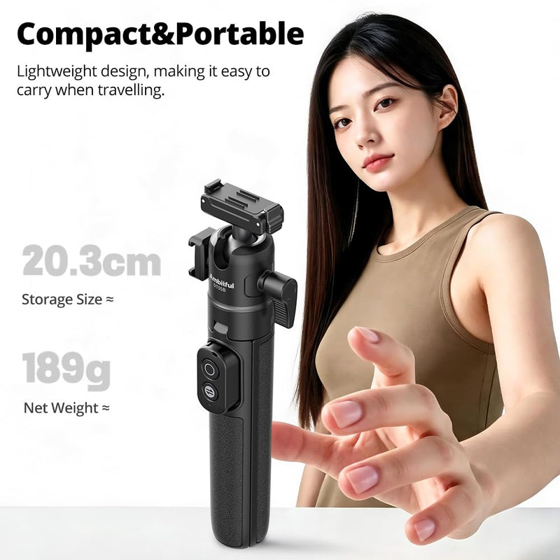 Ambitful Bluetooth Tripod Selfie Stick, Magnetic Mount for DJI Osmo（DT05B | 8-21.4inch in Extendable,2-in-1 Tripod and selfie stick For DJI Osmo Action Cameras,360 ball head, 1.5kg load DT05 DT05B Compact