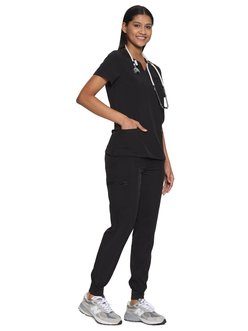 COZYFIT Scrubs for Women Set - Stretch V-Neck Scrub Top & Jogger Pant with 8 Pockets COZY SCRUBS X-Large Black