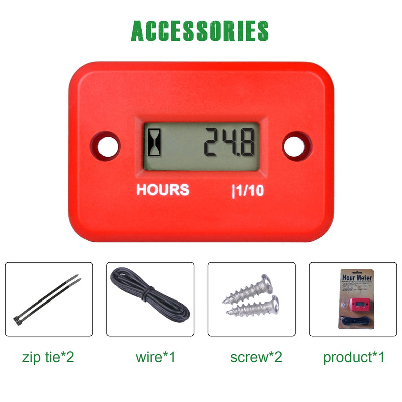 Yooreal Digital Inductive Hour Meter Waterproof IP68,Works on Various of ZTR/Riding Lawn Mower Land Trimmer UTV Brush Cutter Tractor ATV Boat Outboard Motor Dirt Bike Motorcycle. (HM006A Red) HM006A Red