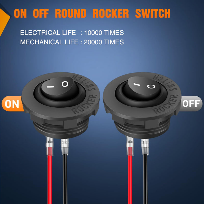 Nilight 5PCS Round Rocker Switches w/Wiring Harness SPST Switch Holder 20mm 12Volt 2 Pin Pre-Wired Waterproof Toggle Switch Shell for Switch Panel Car Automotive RV Trucks Boats,2 Years Warranty 5PCS Switch + Switch Holder