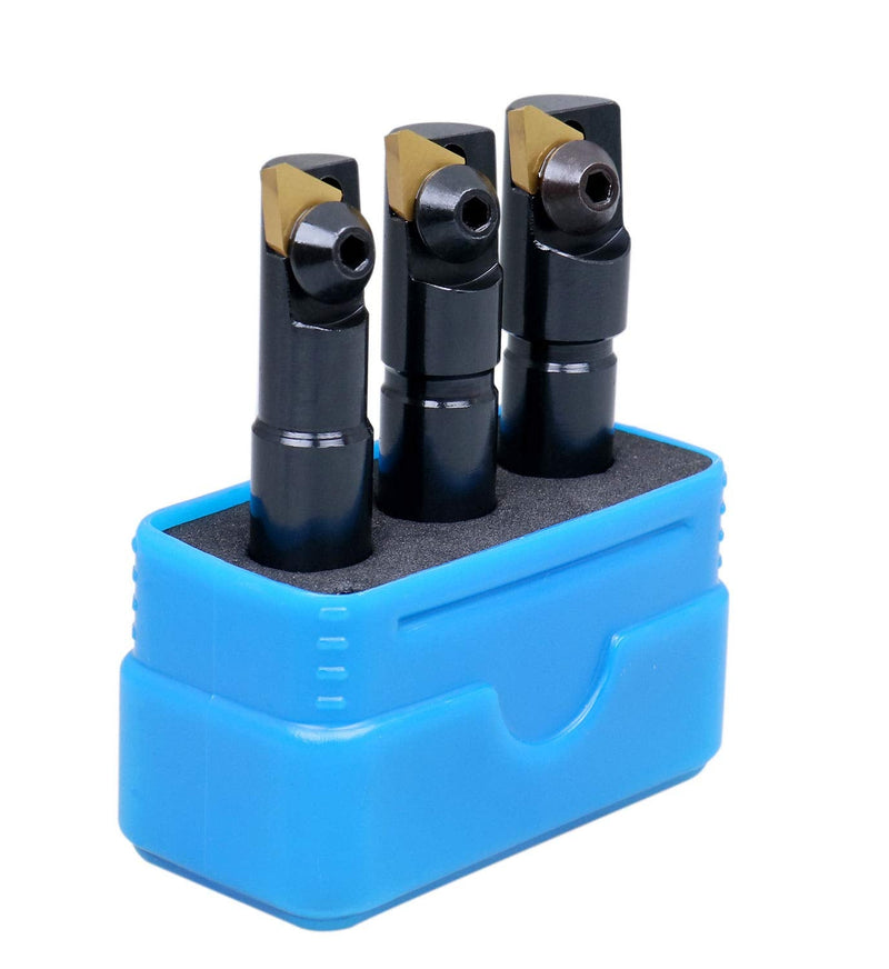 Accusize Indexable End Mill Set, 1/2" Shank, 0046-0510 | 3 Pc Miniature Set, 1/2", 9/16" & 5/8" Cutters, TPG22 Inserts, 3" OAL, Fitted Case