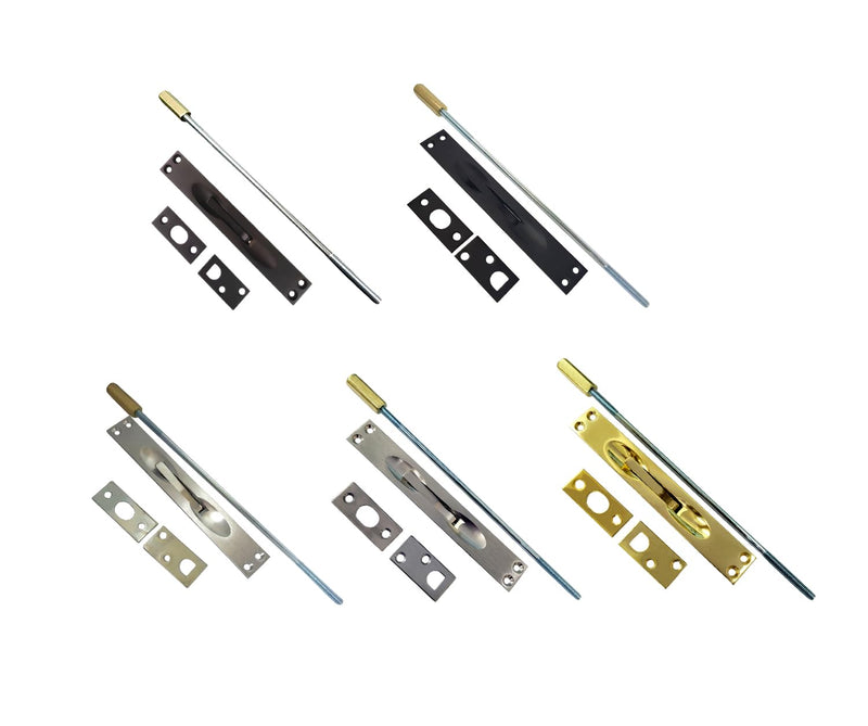 QCAA Solid Brass Extension Flush Bolt with Rod 12", Satin Chrome, 2 Pack, Made in Taiwan