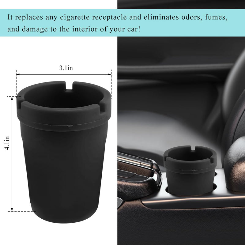 Car Ashtray, Plastic Portable Smokeless Self-Extinguishing Vehicle Cigarette Trash Can Ash Tray, Universal Windproof Butt Bucket Ash Holder Organizer for Car Cup Holder (Black) Black