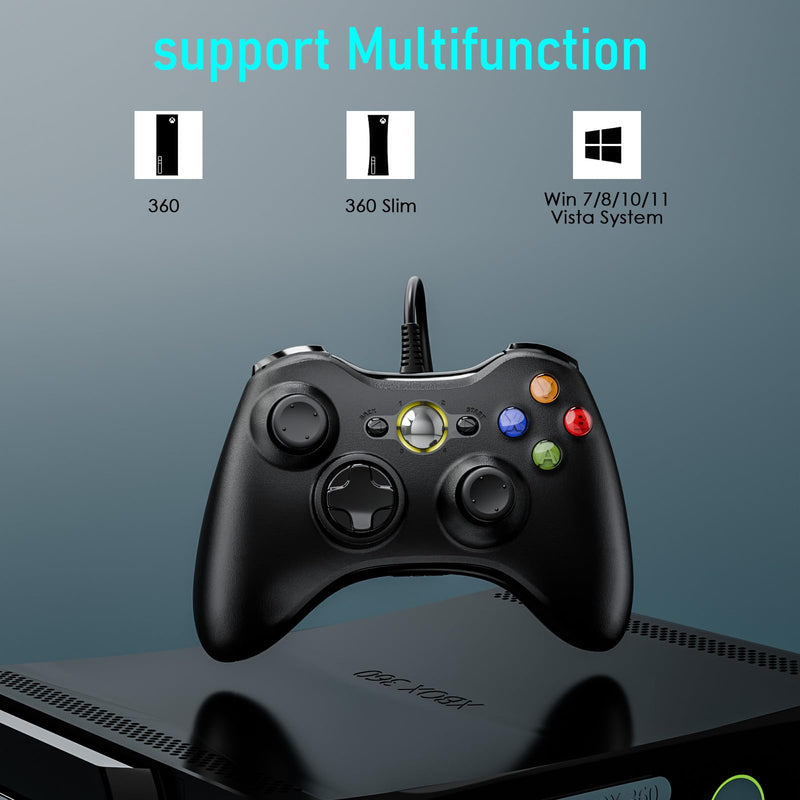 VILINAYA PC Controller, Wired Controller Compatible with Microsoft Xbox 360 & Slim/PC Windows 10/8/7, with Upgraded Joystick, Black 1 pc