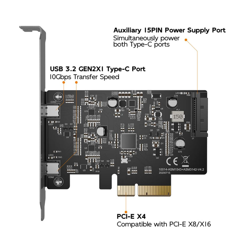 MAIWO 10Gbps PCIE USB C 3.2 GEN 2 Card, 2-Port USB-C to PCIE Expansion Card, Support PCIE X4 X8 X16 Host, PCI Express X4 to USB 3.2 GEN 2 Adapter for Desktop PC KC014