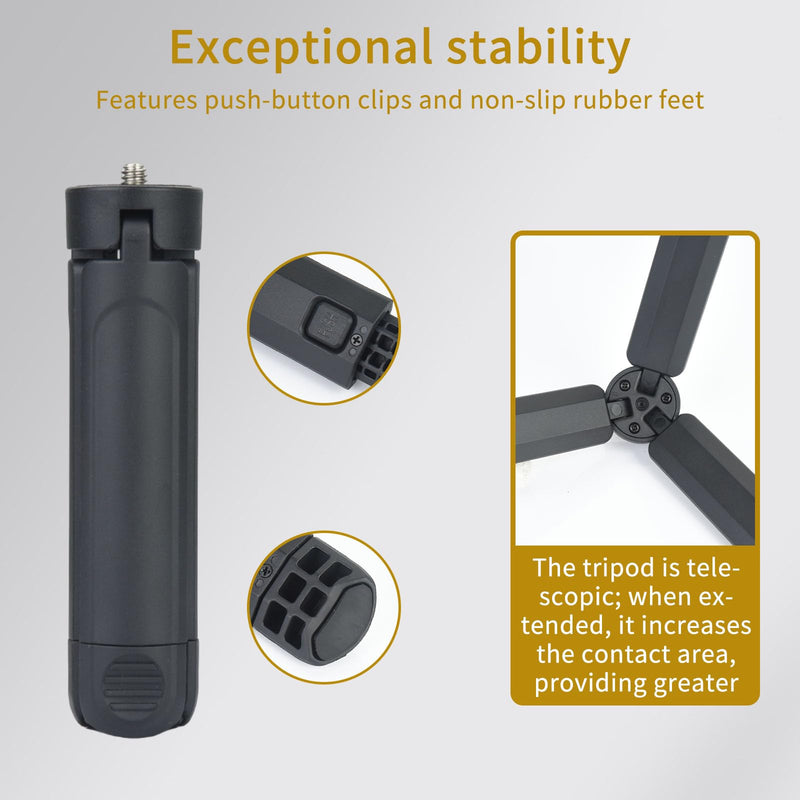 Extendable Mini Camera Tripod, 1/4'' Screw Compact Tabletop Stand | 2-Level Height Adjustable Universal Small Table Tripod Lightweight Foldable for Video Photography Live Streaming, Black