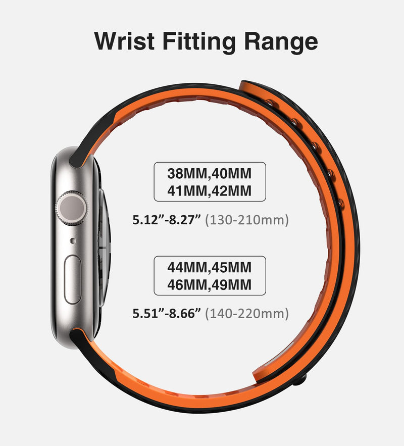Magnetic Silicone Sport Band for Apple Watch Bands for Women Men | Soft Silicone Hollow Out 38/40/41/42/44/45/46/49mm, Adjustable Strap for iWatch Series 11 10 9 8 7 6 5 4 3 2 1 SE&Ultra 3/2/1 Black+Orange 44/45/46/49mm
