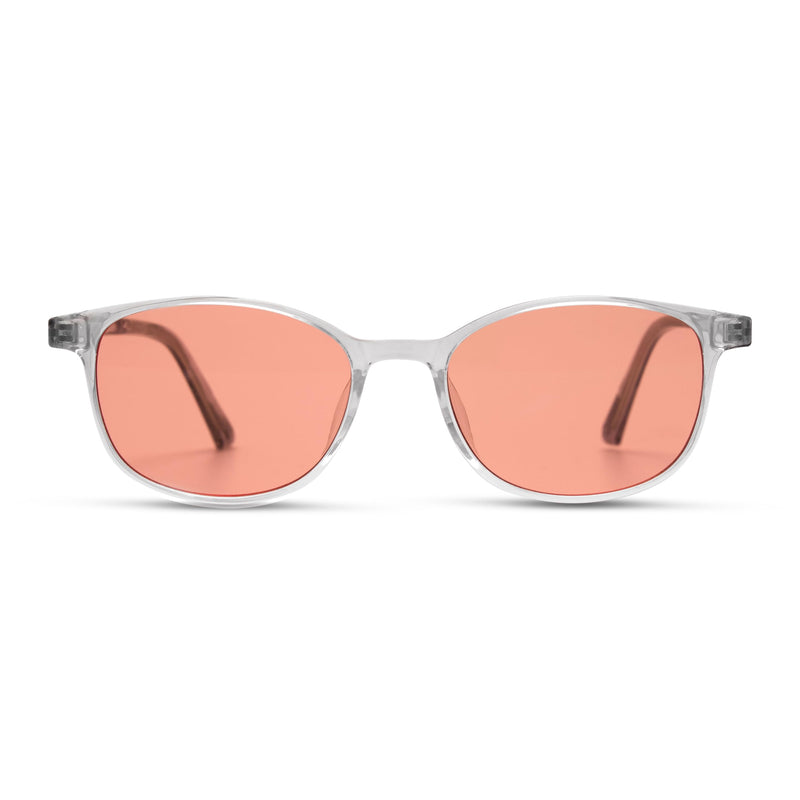 BRADDELL FL-41 Rose Tinted Migraine Light Sensitivity Glasses for Fluorescent LED Glare, Photophobia and Eye Strain (Clear rectangle)