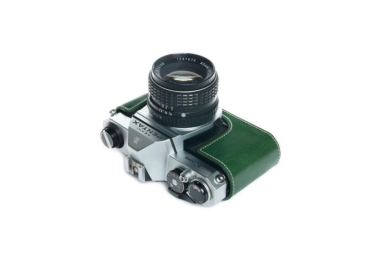 K1000 Case, BolinUS Handmade Genuine Real Leather Half Camera Case Bag Cover for Pentax Asahi K1000 Camera With Hand Strap (Green) Green