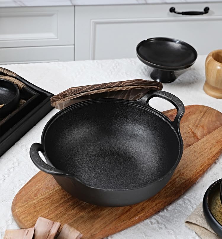 9 inch Cast Iron Wok with Handles, Grilling Pan, Use in the Oven, on the Stove, or on the Grill (9 inch) 9 inch without Lid