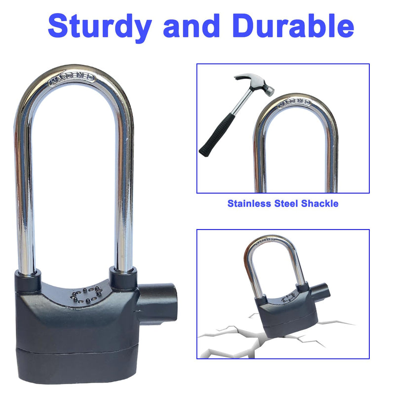Long Cross-Beam Alarm Lock 110dba Universal Security Alarm Lock System Anti-Theft for Door Motor Bicycle Padlock with 3 Keys (1PCS) 1 Long cross-beam alarm lock