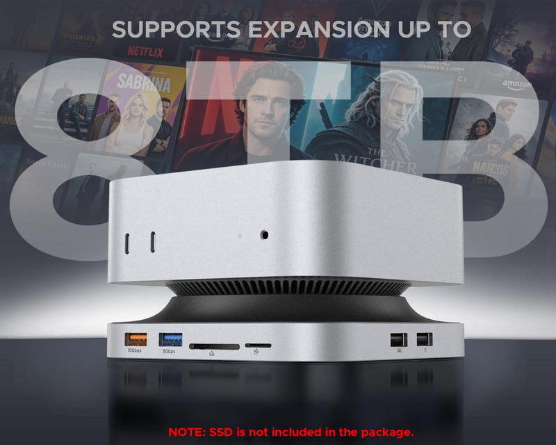 Acer Gadget Mac mini M4 Dock, 8TB M.2 NVMe/SATA SSD Enclosure & Stand, 4K@144Hz HDMI 2.1, 10Gbps USB-C & USB-A Hub, SD/TF Card Reader, 3.5mm Audio, Aluminum Docking Station for Mac mini M4 & M4 Pro Black
