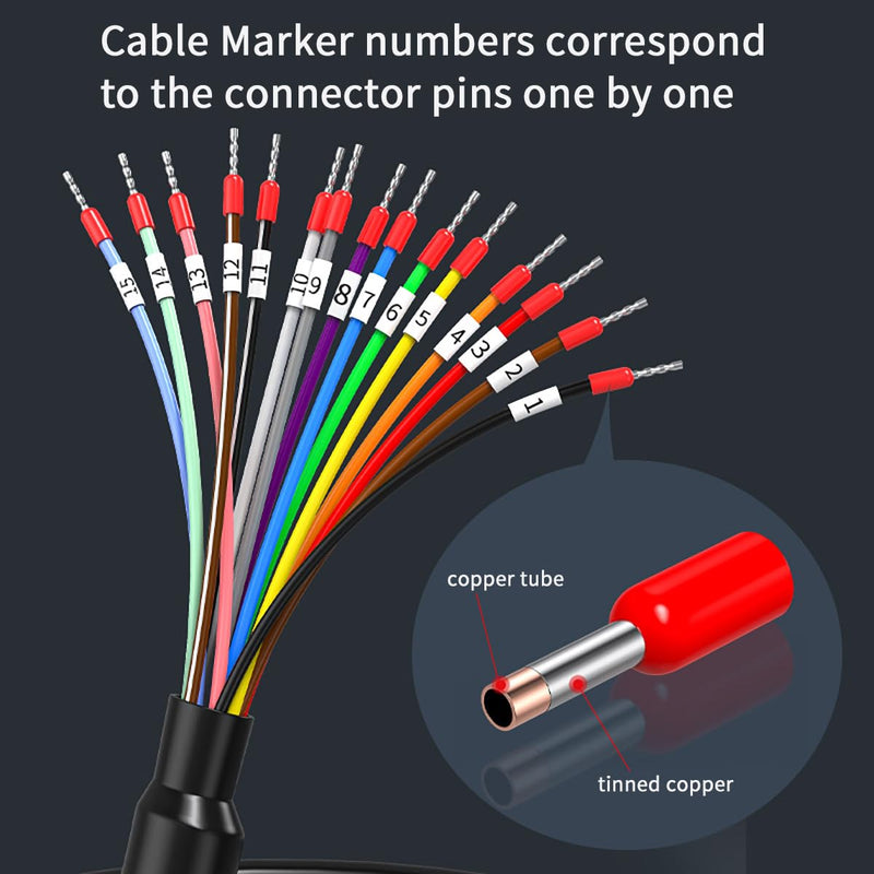 DB15 Female to Bare Wire with Cable Marker 3.3ft,D-SUB 15-Pin Connector to Bare Wires End Open Cable,DB15 Cable 15 Wires All Provided with Wiring Terminals -Black DB15 female with cable marker 3FT