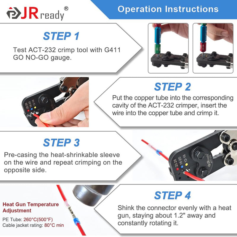 JRready 100Pairs Heat Shrink Tubing Butt Connectors IP68 Waterproof Butt Splice Miniseal Wire Connectors PE Insulation Sleeves Marine Automotive 16# 16-20AWG Tinned Copper(M81824/1-2) ST6388-16-100 16# 100 Pairs
