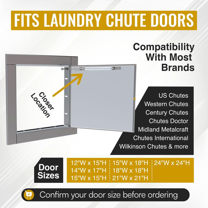 Laundry Chute Door Closer. 8 inch Hydraulic retracted Piston Pump with Bracket & Clevis Parts for Side & Bottom hinged Trash Intake Doors.