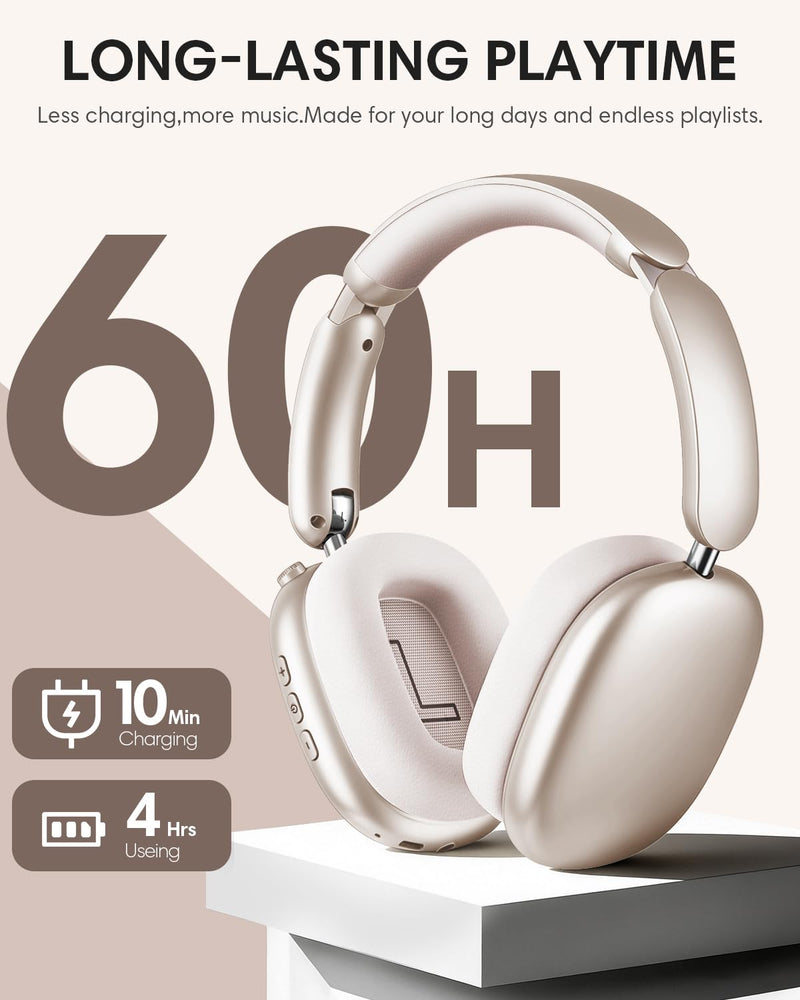 Wentronic Y02 Active Noise Cancelling Wireless Headphones, Starlight | Over-Ear, Bluetooth, 60H Playtime,Crystal Clear Calls, Hi-Res Audio, Big Bass, Foldable Lightweight for Travel Home Office