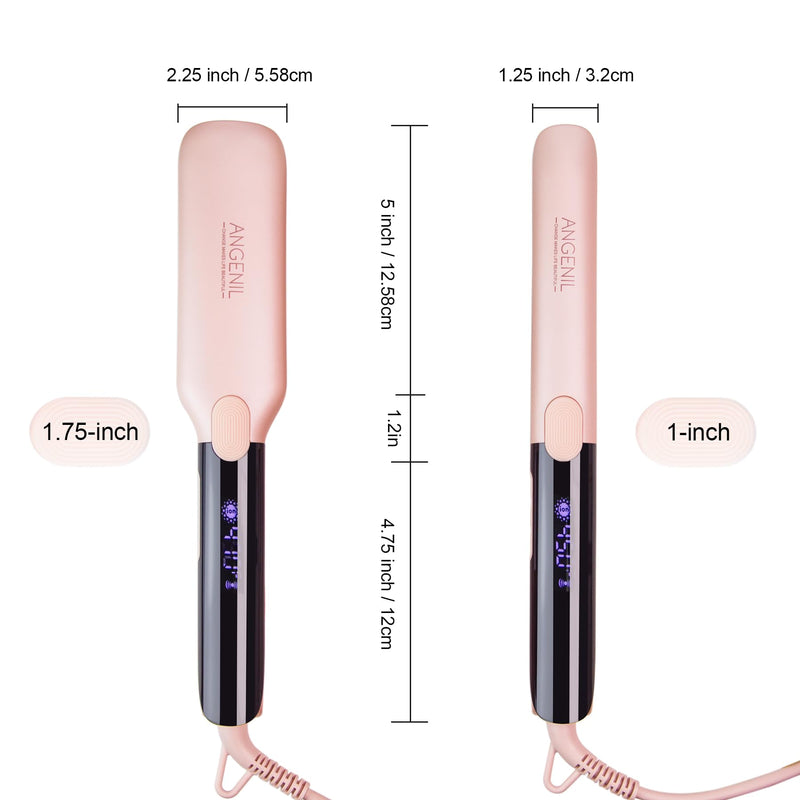 ANGENIL Professional Titanium Flat Iron Wide, Dual Voltage, Fast Heating | Pink Hair Straighteners for Women 4.5cm Wide, Heat Proof Mat, Curling Function, Heat Silicone Mat, Dual Voltage, 160-240°C 4.5 cm - blush