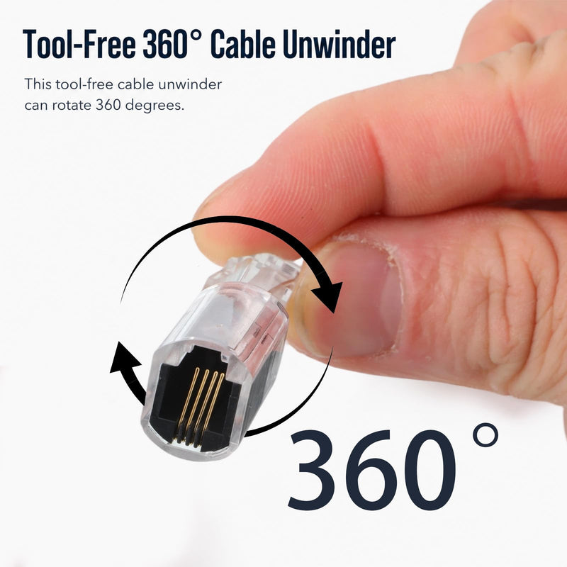 4 Pack Telephone Cord Detangler Anti-Tangle 360° Phone Cord | Wireless for Desk Phone Rotating Landline Telephone Cord Detangler Telephone Extended Rotating Black