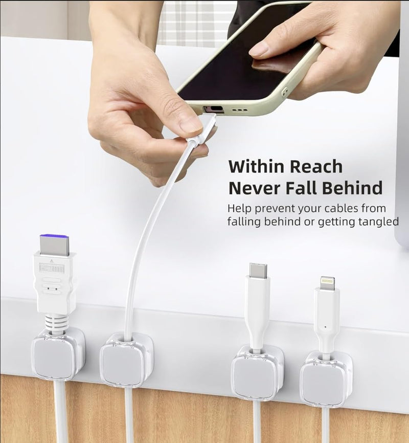 Magnetic Cord Cable Organizer Clips, Desktop Cord Managment Holder for Home Office Nighstand, 6 Pack White