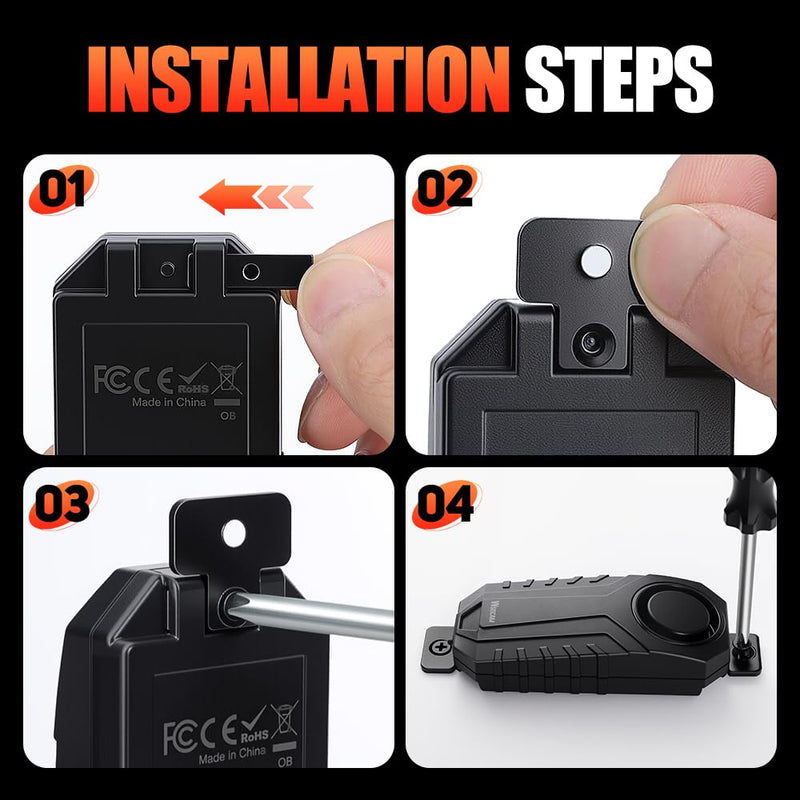 WSDCAM Screw-Mounted Trailer Anti-Theft Alarm - 113dB Loud Vibration Security Car Alarm with 7-Level Sensitivity, IP65 Waterproof, 130ft Remote Control for Truck Tool Box, Rooftop Cargo & Outdoor Gear