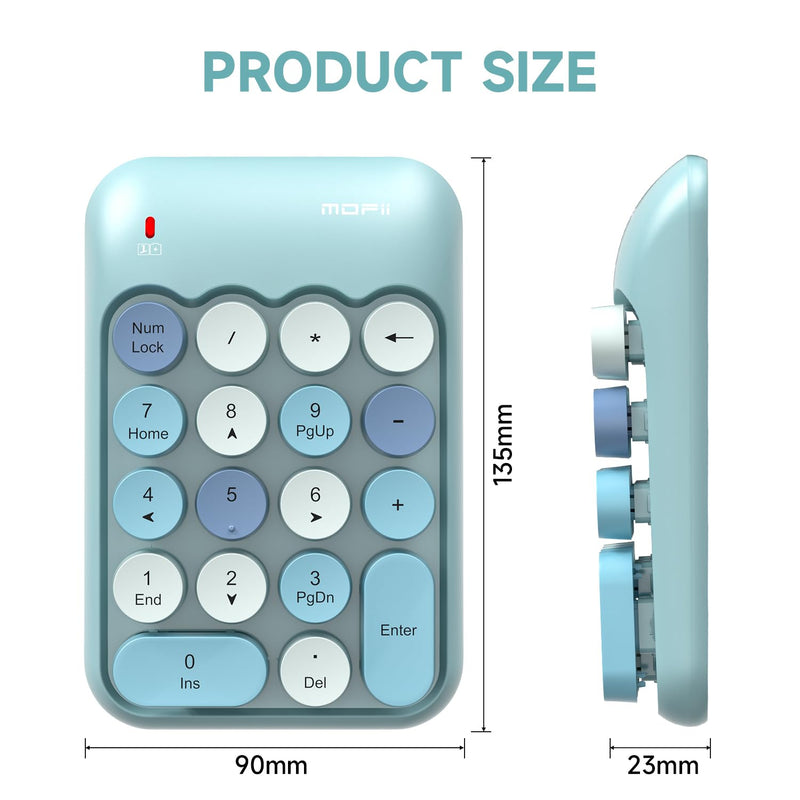 MOFII Wireless Number Pads - Blue Numeric Keypad 18 Keys USB 2.4G Round Keycap Colorful Extensions Keypads, Financial Accounting Portable Numpad 10 Key for Laptop/PC/Notebook/Surface Pro