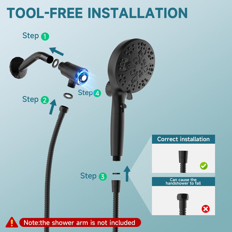 5" Filtered Handheld Shower Head with 10 Spray Modes,High Pressure Detachable Showerhead with Magnetic Docking, Water Flow Control & 69" Stainless Steel Shower Hose,Black Black