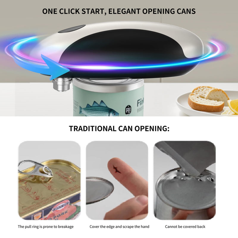 Electric Can Opener, One Touch Rechargeable Can Opener Electric with Smooth Edges Hand-free Automatic Can Opener for Almost Any Size Can, Ideal Kitchen Gadget for Seniors,Children and Arthritic