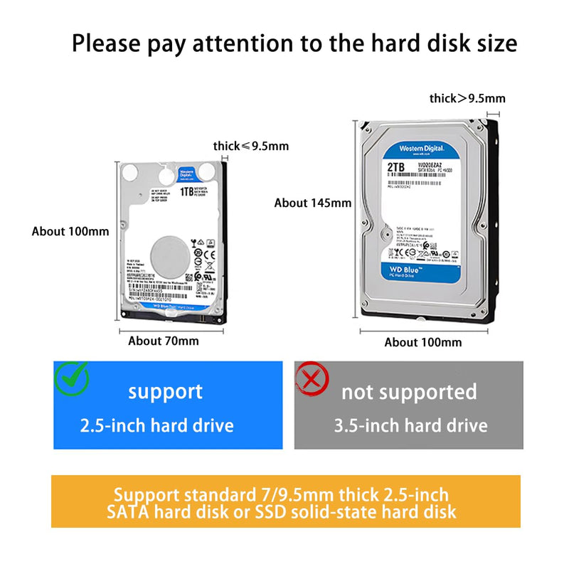 Transparent 2.5-inch Hard Drive Enclosure, USB 3.0/USB 3.1 to SATA III External Hard Drive case Adapter, SSD and HDD 9.5mm/7mm, Compatible with PS4, Xbox, PC, TV, and Laptop, Tool-Free Installation USB 3.1 Silver Adapter