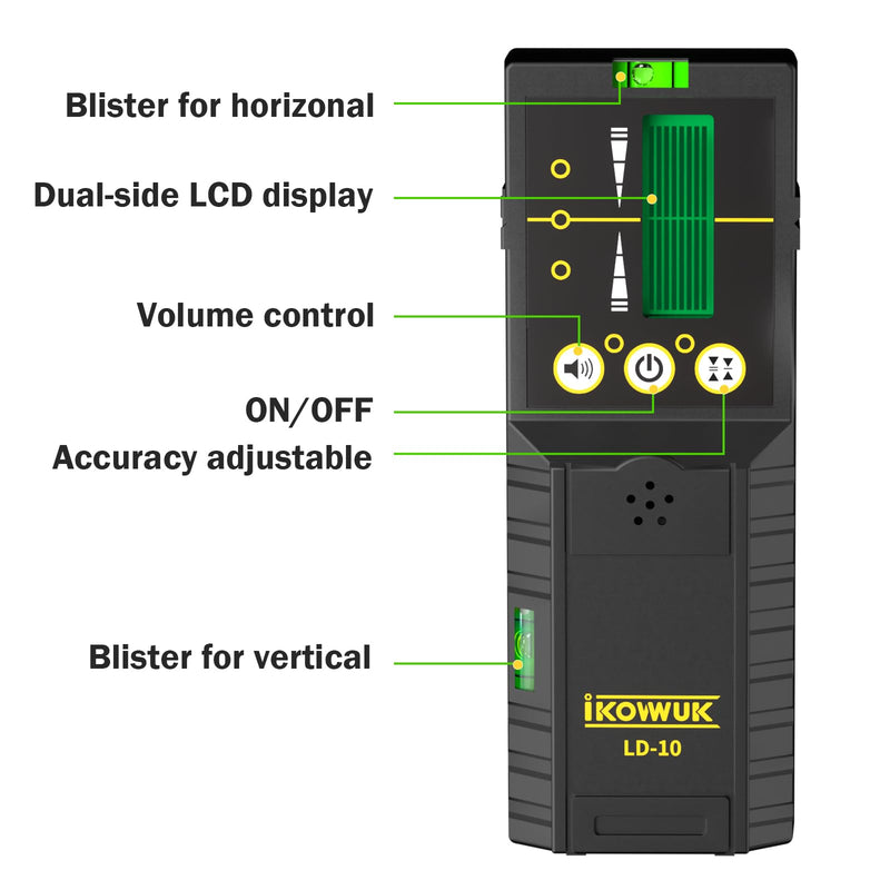 IKOVWUK Laser Detector for Level Tool, 200 ft Receiver with Pulse Mode | Dual-side LCD Display, Adjustable Accuracy & Volume, Clamp Included