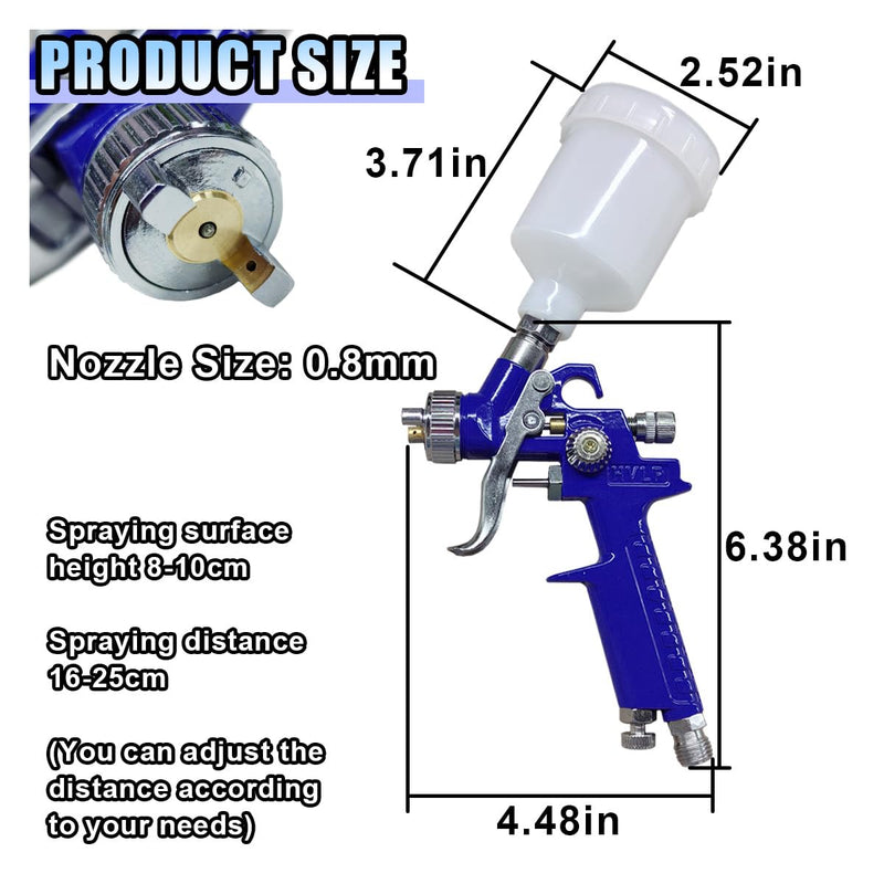 Mini HVLP Touch Up Spray Gun with 0.8 mm Nozzle, 125 cc Cup Gravity Feed Air Paint Sprayer Spot Repair, Spray Paint Gun for Car Furniture Painting, Auto Primer, Wall Painting (0.8)