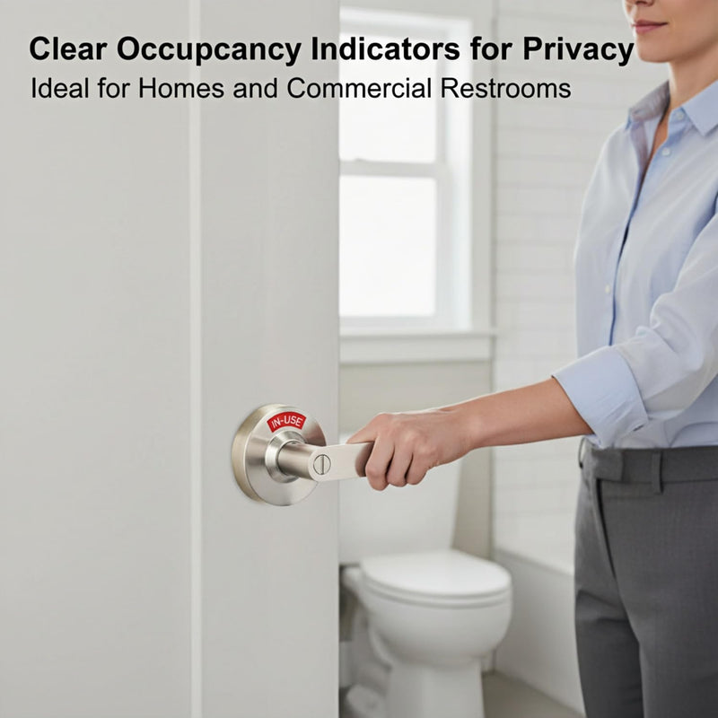 Vacant Occupied Bathroom Door Lock - Stainless Steel Privacy Door Handle with Indicator Sign, Fits 1-3/8" to 2" Door, ANSI Grade2 Commercial Door Locks for Restroom Stall, Office, Gym (Silver) Silver-Door handle