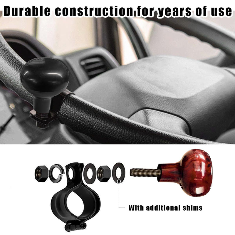 Car Woodgrain Steering Wheel Spinner Knob, Anti Slip Automotive Power Handle Spinner, Smooth Ball Shape Aid Knob to Control Steering Wheel Easier, Car Accessories (Black) Black
