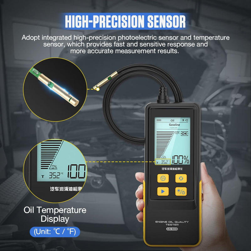 Engine Oil Tester Gasoline & Diesel Engine Oil Quality Tester Analyzer Detector High-precision Car Engine Oil Diagnostic Tool with 800MM Flexible Probe,Identifier&Sound Prompt, 2.8in Backlight Display